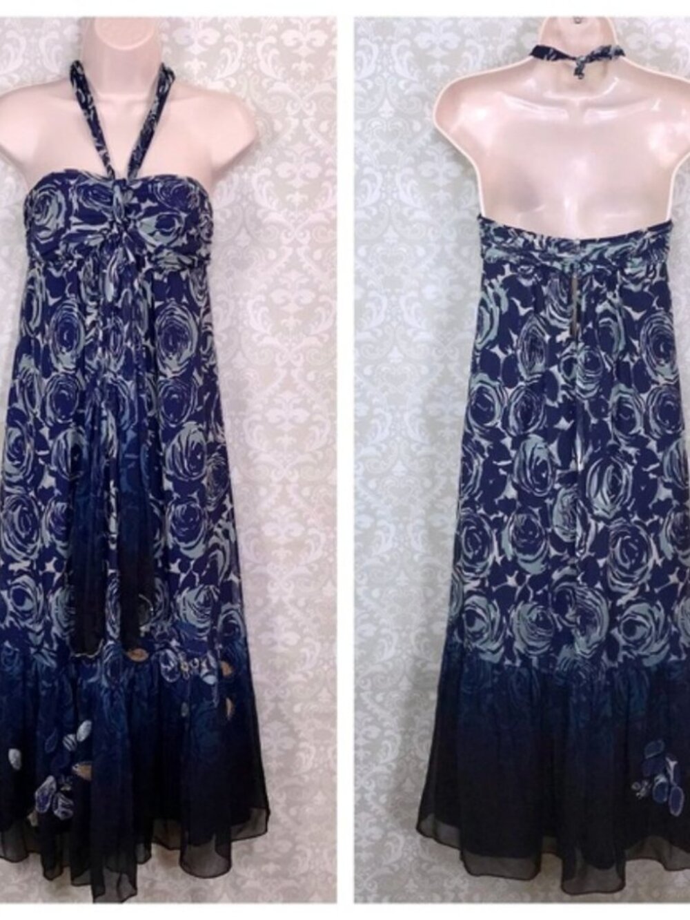 Rebecca Taylor Silk Embellished Sequins Lined Hulter Midi Dress Size 6 - Picture 3 of 11